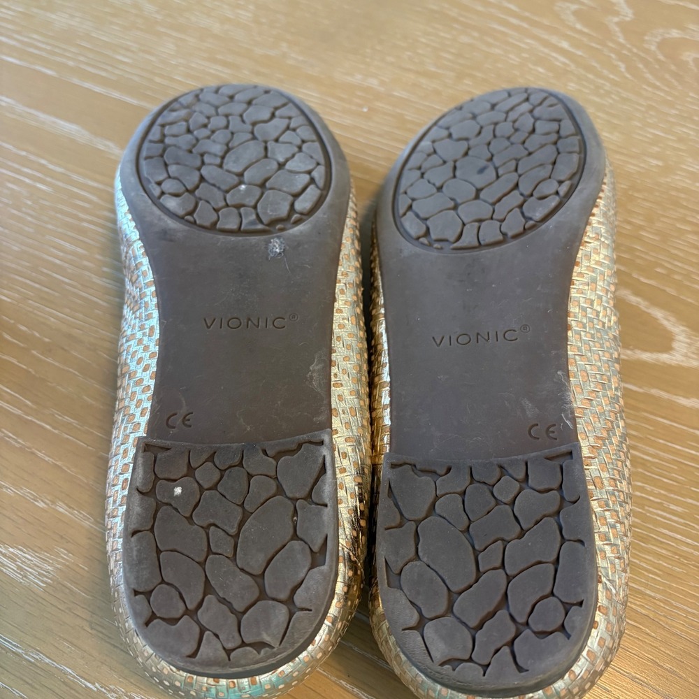 Vionic Anita Gold Metallic Woven Cork Ballet Flats Orthotic Womens 12 Round Toe - Picture 10 of 10